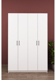 Resim Asra Trend Vestiyer & Portmanto V-08 %100 MDF 4 Kapaklı Geniş Ayakkabılık Beyaz 