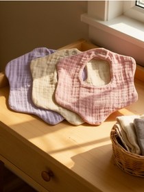 Resim elibaby 3'lü %100 Organik Pamuk 8 Katlı Multi Müslin Çiçek Kız Bebek Salya Mama Önlüğü,Yakalık (MODEL1) 
