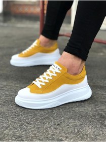 Resim WG Fashion Mp507 Bt Bağcıklı Süet Cilt Ortopedik Yüksek/kalın Taban Erkek Sneaker Sarı/beyaz 