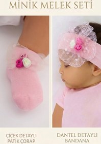 Resim Esinti Yenidoğan Kız Bebek Çocuk Bandana ve Patik Çorap Seti 