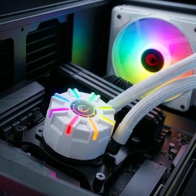 Resim Rampage HELIOS C2 Beyaz 68CFM 1800RPM Rainbow AMD AM5/INTEL LGA1700 240mm Sıvı Soğutmalı CPU Fan 