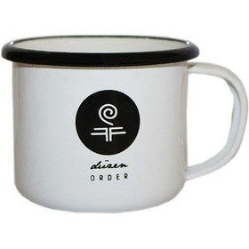 Resim Beyaz Desenli Emaye Kupa Düzen 350 Ml Kulplu Bardak 6075 