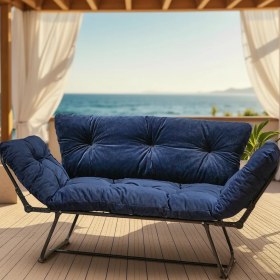 Resim Urban Chic Mekanizmalı Yataklı Ikili Kanepe – Modern Lacivert Katlanır Çekyat, Zarif ve Ergonomik 