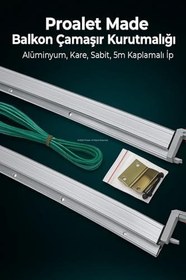 Resim Made Balkon Çamaşır Kurutmalığı, Alüminyum, Kare, Sabit, Yüksek Kalite, Dayanıklı Çamaşırlık, 5m Kaplamalı İp Dahil 