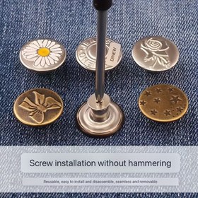 Resim 10 adet Antika Bronz Metal Kot Düğmeleri - Dikişsiz Ayarlanabilir & Çıkarılabilir Snap Düğmeler için Jeans, Giysiler, Çantalar, Şapkalar - Dayanıklı Dekoratif Bağlantılar Çiçek, Papatya, Haç ve Yıldız Tasarımlı, Kıyafetler için Düğmeler, Giysi Bağlama, Çiçekli Düğme Tasarımı, Dayanıklı Düğme Malzemesi 