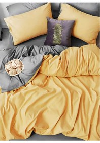 Resim Lastikli Nevresim Takımı Tek Kişilik Set Sarı - Gri 