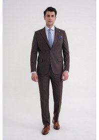 Resim Efor Slim Fit Çift Yırtmaç Sivri Yaka Esnek Kahverengi Klasik Takım Elbise Tk 939 Kahverengi 