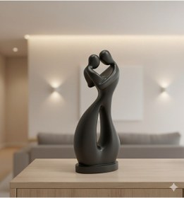 Resim İki Kalp Bir Aşk Modern Siyah 3d Baskı Çift Heykeli 15 Cm Pla Malzeme Romantik Ev Dekoru 