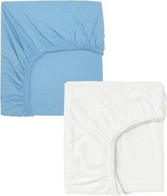 Resim 2 Adet 50x90 Cm Anne Yanı Lastikli Penye Kumaş Bebek Çarşafı-mavi-beyaz 