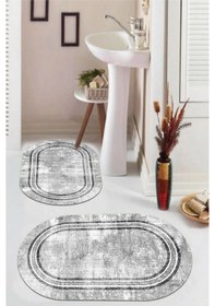 Resim Gri Kaymaz Taban Versace Oval Banyo Paspas Takım Bb-121 çok renkli 