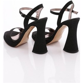 Resim Dgn 6003 Kadın Bilekten Bağlama Topuklu Abiye Ayakkabi Siyah Baskılı 