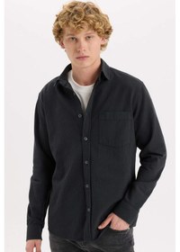 Resim DeFacto Regular Fit Çizgili Pamuklu Uzun Kollu Gömlek E1944AX24AUAR104 Antrasit 