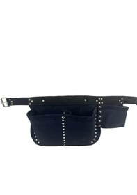 Resim Hakiki Deri Nubuk Tekniker Edevat Çivi Önlüğü Bel Çantası Lacivert 