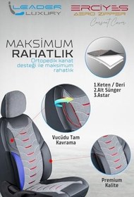 Resim Hyundai Tucson ile Uyumlu Lüx Deri Detaylı Keten Oto Koltuk Kılıfı Ön Arka Takım Erciyes FÜME 