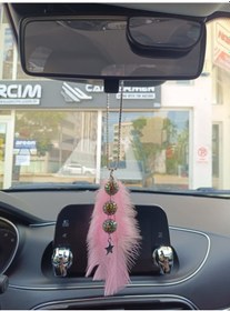 Resim Disko Toplu Metal Yıldız Dikiz Ayna Süsü Şeker Pembe Tüylü Renk 