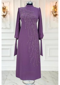 Resim Amine Hüma İrem Tesettür Abiye Lavanta Lavanta 