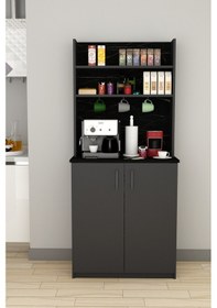 Resim %100 Mdflam Kahve Köşesi Çok Amaçlı Mutfak Dolabı Kahve01 Antrasit - Royal Mermer Antrasit - Royal Mermer 