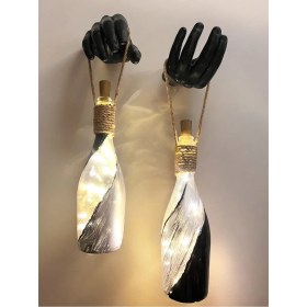 Resim El Figürlü Duvar Lambası, Pilli LED Işıklı Dekoratif Şişe Aydınlatma 