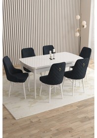 Resim Mazaka Serisi 80x132 Açılabilir Mdf Beyaz Masa Takımı 6 Cappucino Sandalye Antrasit 