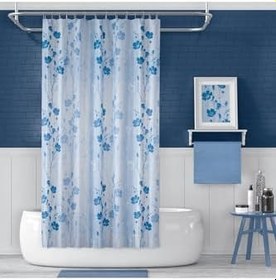 Resim Banyo Perdesi 4246 2x110x200, Perde Borusu Askı Aparatı Köşe Boru Beyaz Hediyeli, Duş Perdesi Seti 