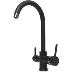 Resim Ema Arıtma Çıkışlı Kuğu Borulu 3 Yollu Siyah Mutfak Bataryası 