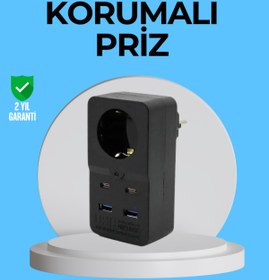 Resim Lisinya Termal Korumalı Priz Otomatik Çocuk Kilidi 4 USB Type C - TYGOO 