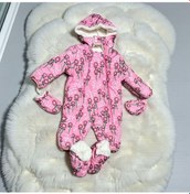 Resim Büyük Çiçek Desenli Patikli Eldivenli Kozmonot Pembe 