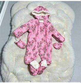 Resim Büyük Çiçek Desenli Patikli Eldivenli Kozmonot Pembe 