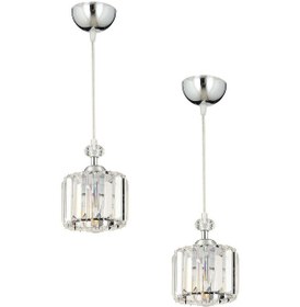 Resim Saka Tekli Krom 2'Li Kristalli Modern Yatak Odası Salon Kristal Avize Seti 