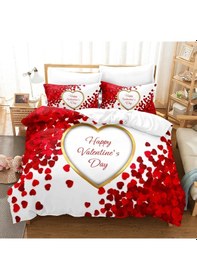 Resim Sevgililer Günü Çift Kişilik 4 Parça Pamuk Saten Nevresim Takımı Beyaz - Kırmızı 