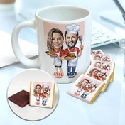 Resim Aşçı Çiftler Karikatürlü Kupa ve Çikolata 