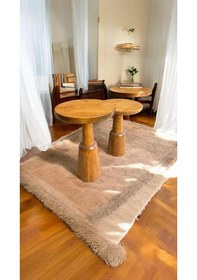 Resim Simillo Wood Ahşap 2'li Set Mantar Yan Sehpa Modern Fiskos / Tik Ağacı Renk / Zigon Sehpa Vernikli Kahverengi 