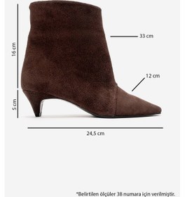 Resim Luvishoes Amara Kahverengi Süet Hakiki Deri Kadın Kısa Topuklu Bot Kahverengi 
