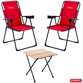 Resim 2 Adet Katlanır Kamp Sandalyesi Ve Masa Seti - Rest - Kırmızı - 130 Kg Taşıma Çok Renkli 