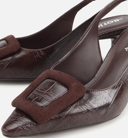 Resim HOTİÇ Kadın Kahverengi Arkası Açık Toka Detaylı Kısa Topuklu Stiletto 