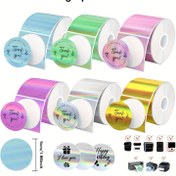 Resim Yuvarlak Holografik Termal Etiket Stickerları, Glitter Kendinden Yapışkanlı Etiket Kağıdı 50*50mm Yazılabilir/İsim/Fiyat Etiketi/DIY Özel Logo, P50/M110 M221 Etiket Makineleri ile Uyumlu 