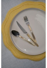 Resim Lugga Sare Gold Tatlı Çatal Kaşık Bıçak Takımı 6 Kişilik 18 Parça 