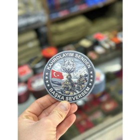 Resim "kahrolayım Senden Başka Seversem" Yazılı Bozkurt ve Türk Askeri Temalı 3D Lazer Kesim Arkası Cırtlı. Patch (Peç) 