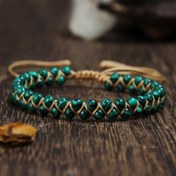 Resim Doğal Malakit Çift Bağlı Bileklik - Derin Yeşil Taşlı Örgülü Kordonlu, Kadın ve Erkekler için Ayarlanabilir Bohem Bilezik, Öğretmenler Günü, Şükran Günü, Doğum Günleri için Vintage Günlük veya Resmi Takı Hediyesi - Dayanıklı Mineral Malzeme 