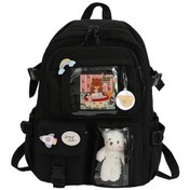 Resim Üniversite Öğrencisi Sırt Çantası Moda Okul Sırt Çantası Naylon Peluş Süsleme İğnesi Sevimli Kawaii Japon Tarzı Genç Kızlar İçin, Siyah, 40x30x11cm/15.75x11.81x4.33in Siyah 