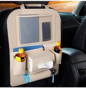 Resim Glanz Araç Koltuk Arkası Organizer Bej Oto Tablet Telefon Tutucu Araba İçi Düzenleyici 