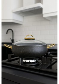 Resim Yunusoğlu Home 28 Cm Basık Güveç Tencere 3.5 Litre, Gold Kulplu 