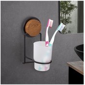 Resim Okyanus Home Ahşap Desenli Magic Fix Sihirli Yapışkan Siyah Diş Fırçalık 