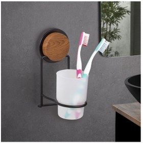 Resim Okyanus Home Ahşap Desenli Magic Fix Sihirli Yapışkan Siyah Diş Fırçalık 
