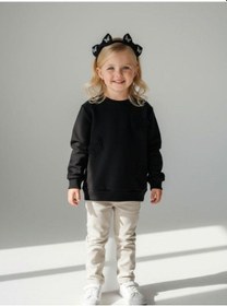 Resim Kız Çocuk Kelebek Desenli Sweatshirt-16229 Siyah 