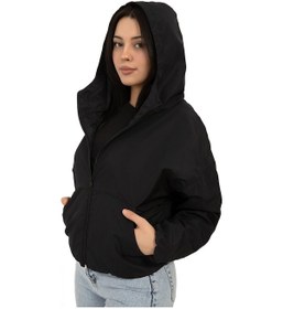 Resim Kadın Siyah Kapüşonlu Su Ve Rüzgar Geçirmez Cepli İçi Astarlı Oversize Yağmurluk Siyah 