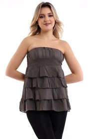 Resim Cotton Mood 20053022 Straplez Nervürlü Eteği Kat Kat Fırfırlı Bluz Kahve 