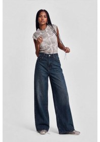Resim Bluew White Kadın İndigo Yüksek Bel Culotte Fit Wideleg Jean Pantolon 