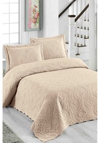 Resim Sarmaşık Çift Kişilik Düz Renk Yatak Örtüsü Takımı - Sütlü Kahver 