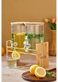 Resim Cooker 2,5+2,5 Litre Bambu Kapaklı İkili Borosilikat Cam Sebil Seti Ckr3841 